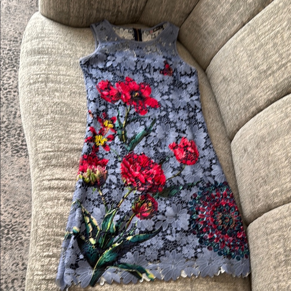 Floral Lace  Dress - Gray and Red